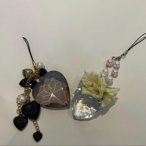 black, hearts and pearl details